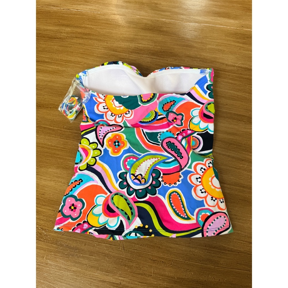 Bleu Rod Beattie Multi Color Paisley Ruched Bandeau Tankini Top RBGB22479 Size 4 - Picture 3 of 6